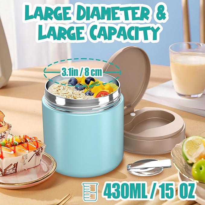 Insulated Food Jar for Kids - 15.2 Oz, Thermo for Hot Food, Soup Thermo, Insulated Food Container, Termos Para Comida Caliente, Width Mouth Stainless Steel Lunch Box with Spoon, Camouflage Blue