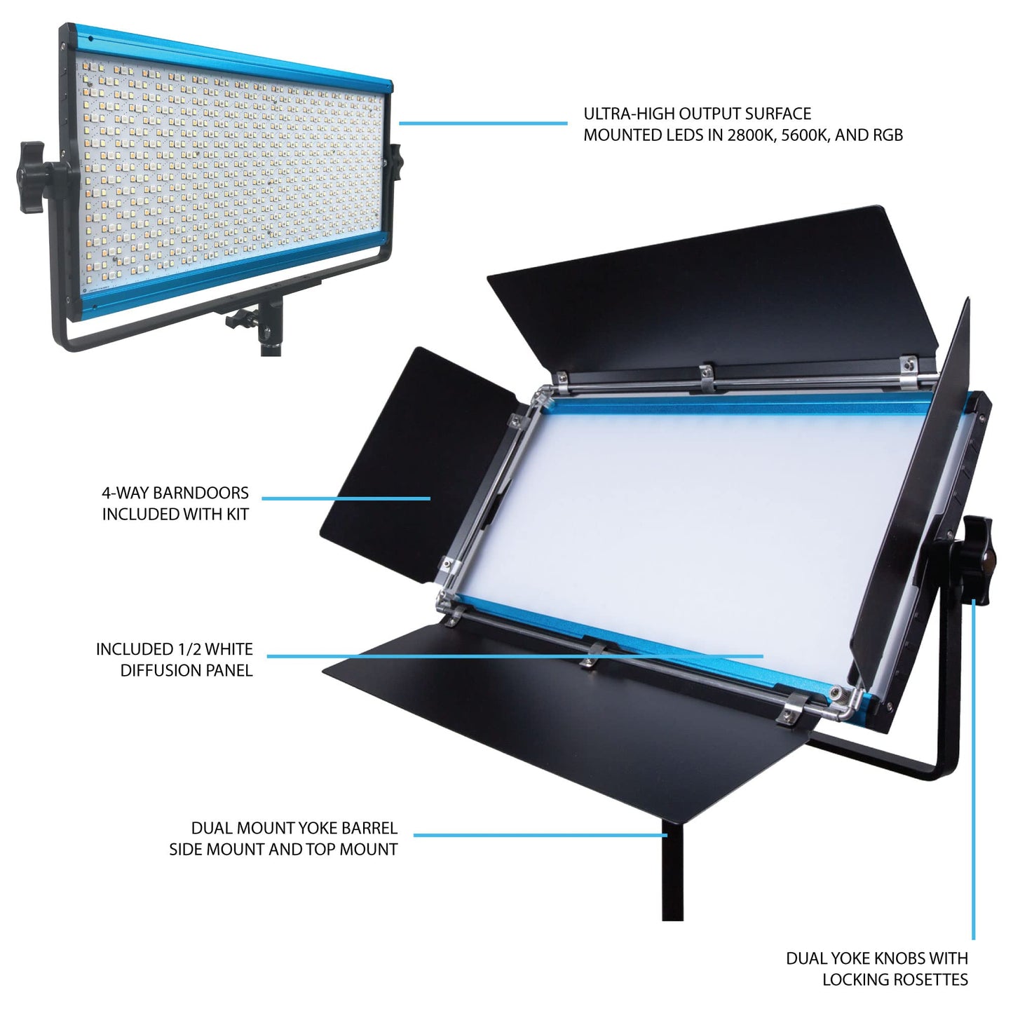 Dracast X Series LED1000 RGB + Bi-Color LED 3 Light Kit with Injection Molded Travel Case | App Control | Dimmable 0-100% | 2800K to 8000K CCT | CRI 96+ | Dual NP-F Battery Plate