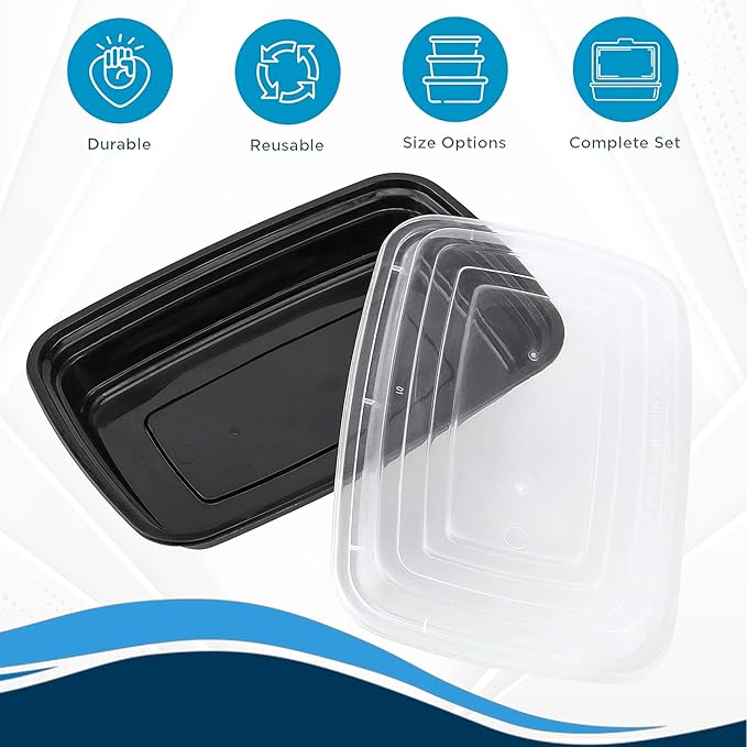 Ruthy's Outlet Meal Prep Containers W/Lids -Square Food Storage – BPA-Free| Stackable | Microwave | Freezer & Dishwasher Safe | Reusable Lunch Bento Box Portion Control & Planning (150 Pack, 32 oz)