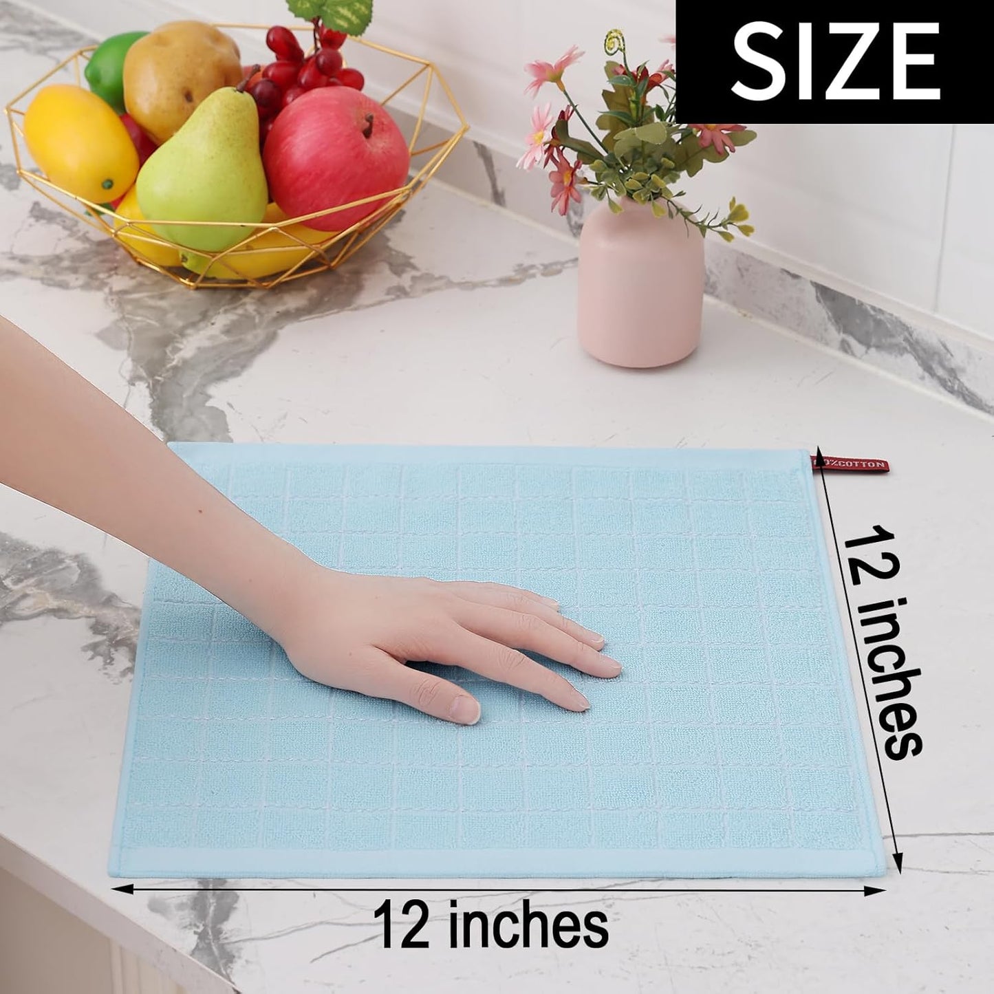 Homaxy 100% Cotton Terry Kitchen Dish Cloths, Ultra Soft and Absorbent Dish Towels for Kitchen, Suitable for Drying and Washing Dishes, 6 Pack, 12 x 12 Inches,Sky Blue
