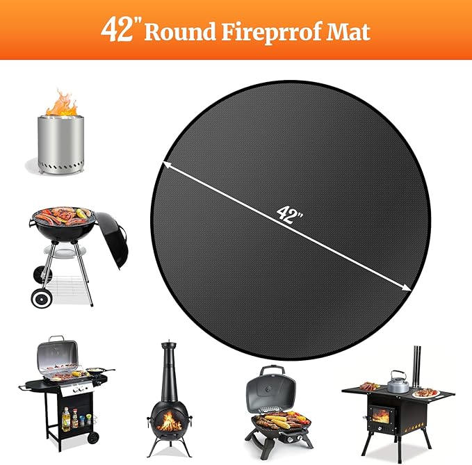 42" Round Fire Pit Mat for Solo Stove Bonfire/Under Grill Mat for Outdoor Pit Fireproof Waterproof Oil-Proof, 4 Layers Fireproof Mat Fireplace Mats Grill Pads Solo Stove Mat Deck Patio Grass Smoker