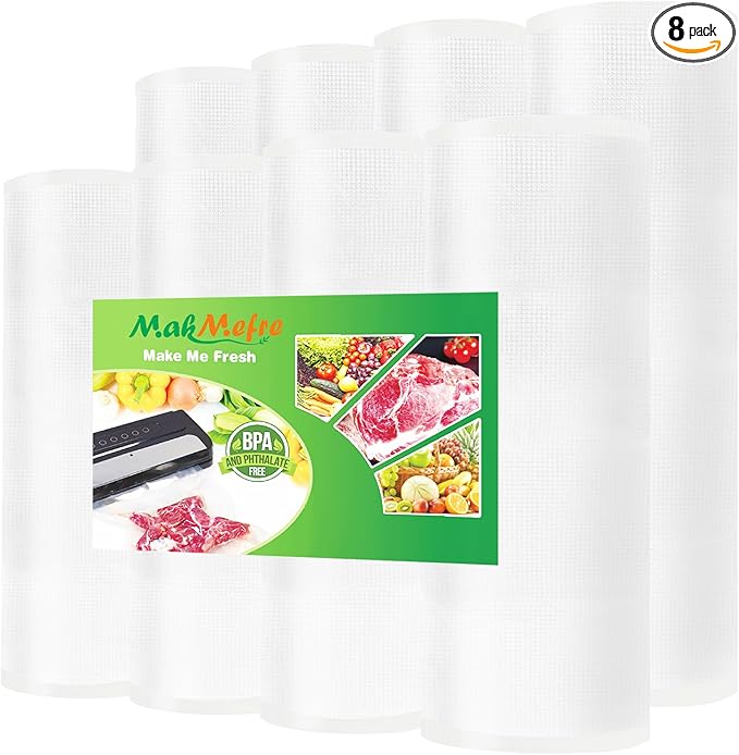 MakMeFre 8 Pack 8"x20'(4Rolls) and 11"x20' (4Rolls) Vacuum Sealer Bags Rolls with BPA Free,Heavy Duty Vacuum Sealer Storage Bags Rolls,Cut to Size Roll,Great for Sous Vide Cooking