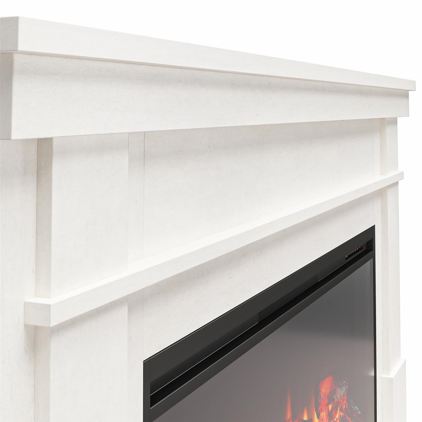 Ameriwood Home Elmcroft 64 Inch Electric Fireplace with Mantel, Replaceable Fireplace Insert Heater, Remote Control, Timer, Realistic Log and Flame Effect, for Living Room or Bedroom, Plaster