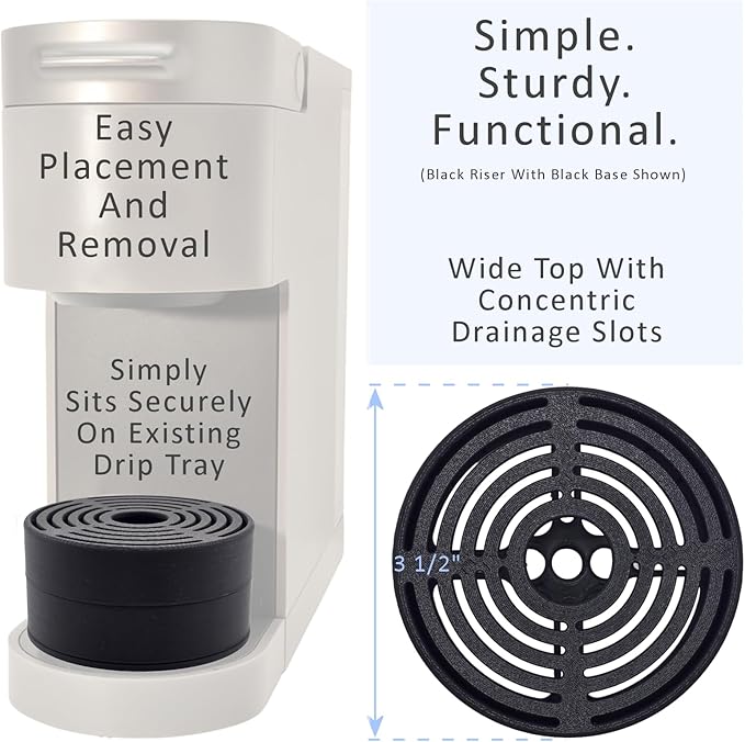 Elevate Anti-Splash Cup Riser Stand Accessory for most Keurig K-cup, Cuisinart Single Serve, and other Coffee Makers, Adjustable for Cup Size and Drip Tray Type (Black with Blue Base)