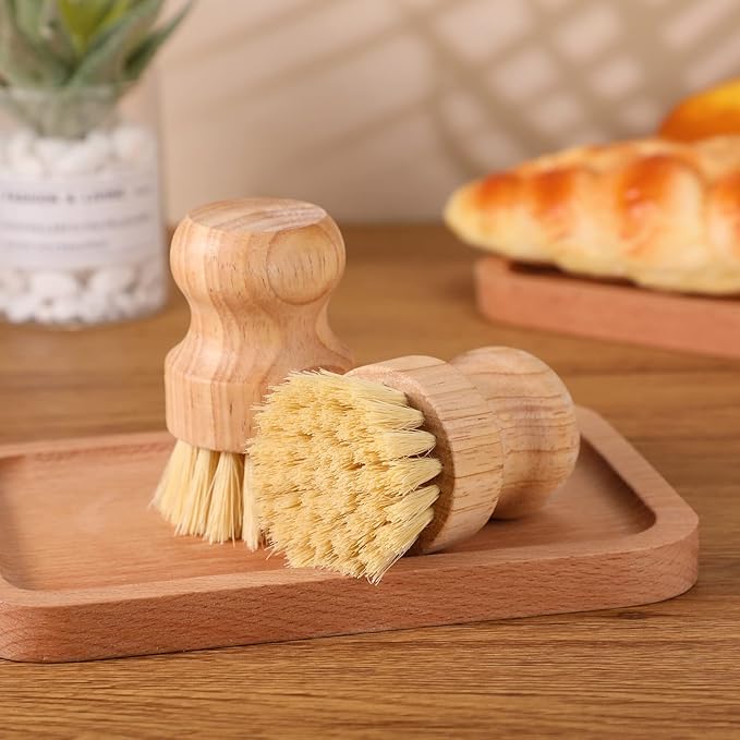 Nuenen 6 Packs Bamboo Dish Scrub Brushes Wooden Scrubbers Set Kitchen Dishwashing Scrubber with Natural Sisal Bristles for Iron Pot Pan Sink(Sisal)