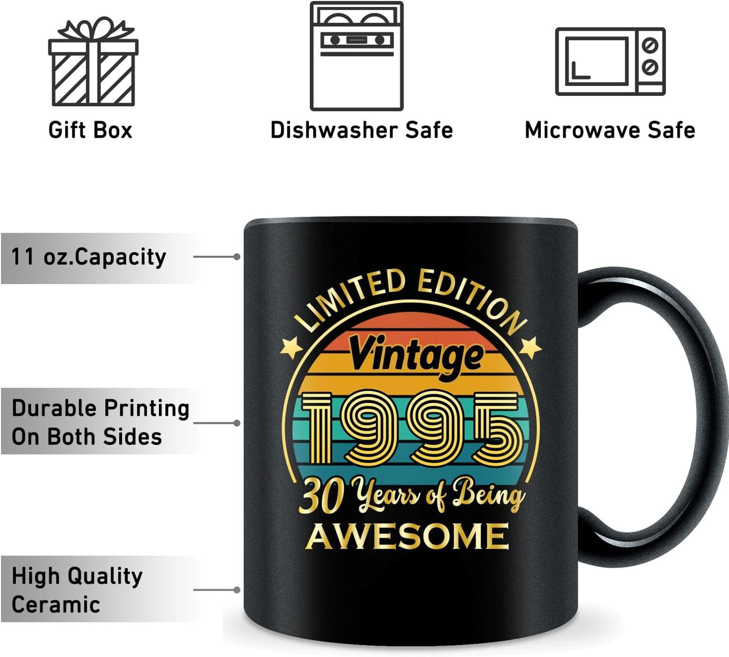 QUPT 30th Birthday Gifts for Women Men, 30th Birthday Gifts for Him, 1995 Birthday Gifts for Women Men, 30 Years Old Gifts, 1995 Birthday Gifts for Her Him, 30th Birthday Presents Coffee Mug