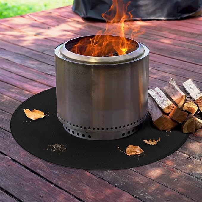 36" Round Fire Pit Mat for Solo Stove Bonfire/Under Grill Mat, 4 Layers Fireproof Waterproof Oil-Proof, BBQ Mat, Portable, Deck Patio Grass Smoker