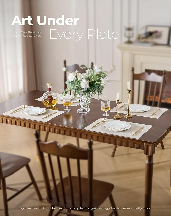 Leetaltree Beige White Placemats Set of 12 - Heat Resistant Non-Slip Place mats for Dining Table, Washable Durable PVC Vinyl Woven Table Mats(Beige White, 12)
