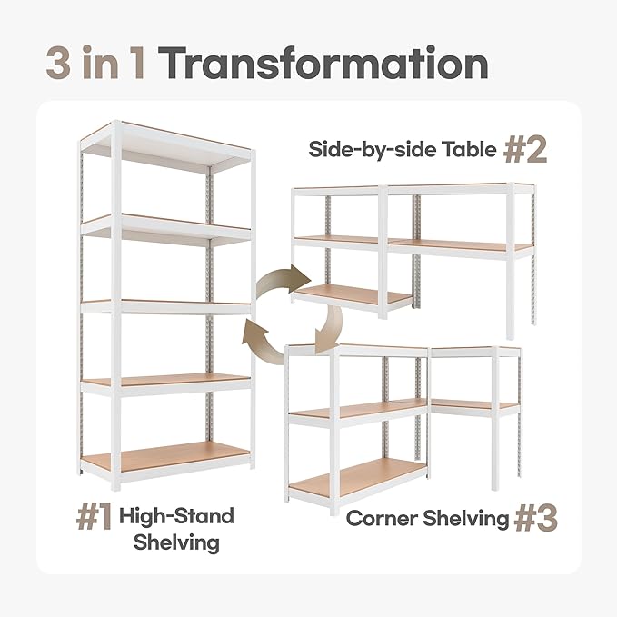 HOMEDANT House 5-Tier Laminated Metal Shelving Unit Adjustable Storage Utility Rack Heavy Duty Shelves Organization Multipurpose Shelf Kitchen Garage Pantry Closet 2Pack