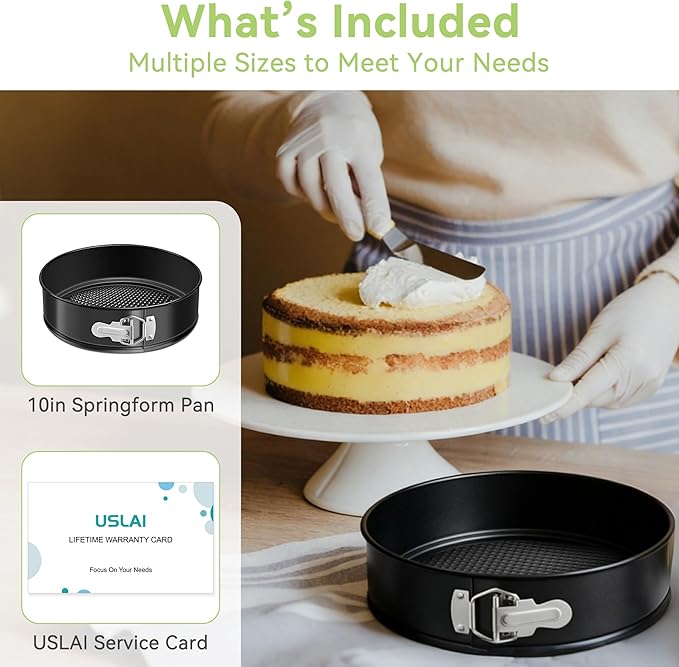USLAI Springform Pan, 4/6/7/8/9/10 Inch Nonstick Cheesecake Pan with Removable Bottom, Easy to Clean, Ideal for Baking Cakes, Pies and Quiches - 10 Inch