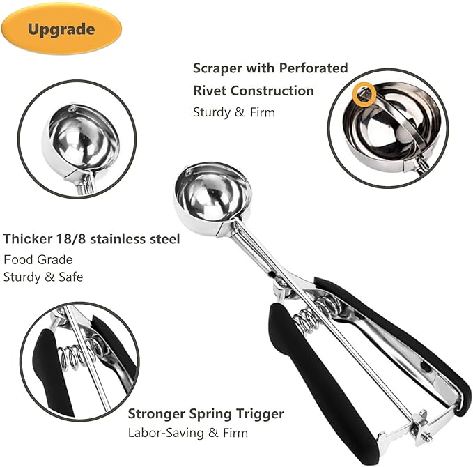Extra Mini Cookie Scoop for Baking, 1 tsp / 5 ml Cookie Scooper, 18/8 Stainless Steel Cookie Scooper for Baking, Cookie Dough Scoop with Non-slip Grip (25mm)