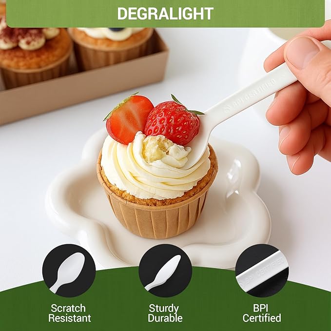 Compostable Spoons [500 Pcs] Disposable Spoons Bulk BPI Certified BPA-Free, Heat Resistant, Durable Disposable Utensils Alternative to Plastic Silverware for Daily, Party & Camping