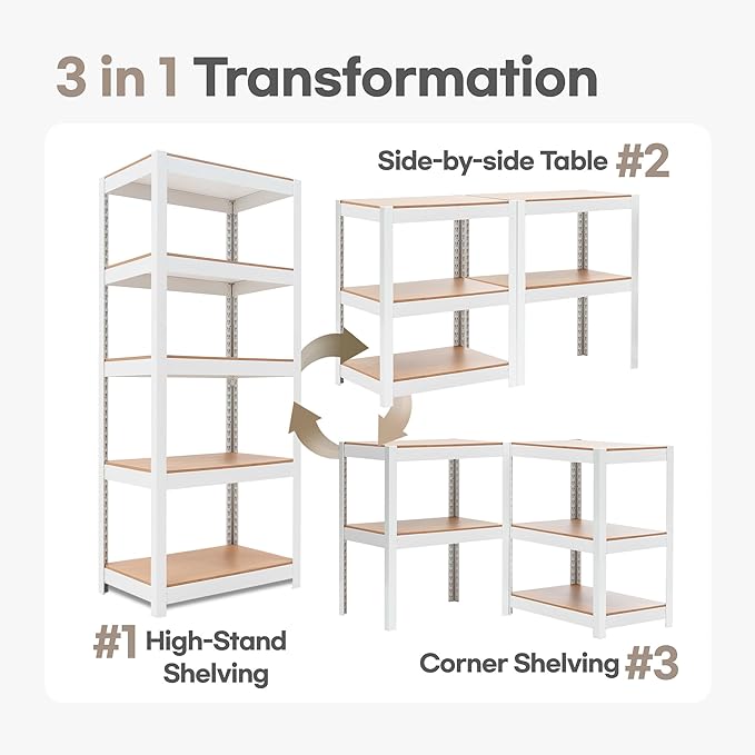 HOMEDANT House 5 Tier 24.4" W Laminated Metal Shelving Unit Adjustable Storage Utility Rack Heavy Duty Shelves Organization Multipurpose Shelf Kitchen Garage Pantry Closet 2 Pack