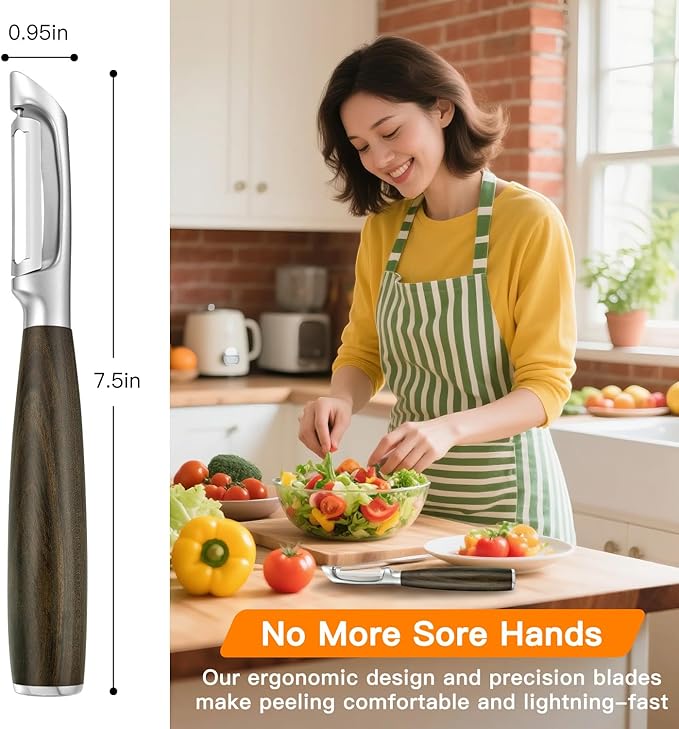 JUSEEPO Premium Vegetable Peeler, I Type Swivel 304 Stainless Steel Blade Comfortable Solid Wood Handle, Practical Gift for Restaurant Baking Chef Woman for Veggie, Fruit, Potato(Exotic Ebony)