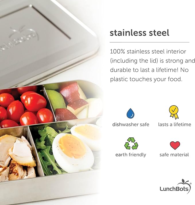 LunchBots Medium Uno Stainless Steel Sandwich Container - Open Design for Wraps - Salads or a Small Meal - Eco-Friendly - Dishwasher Safe and BPA-Free - Aqua Dots