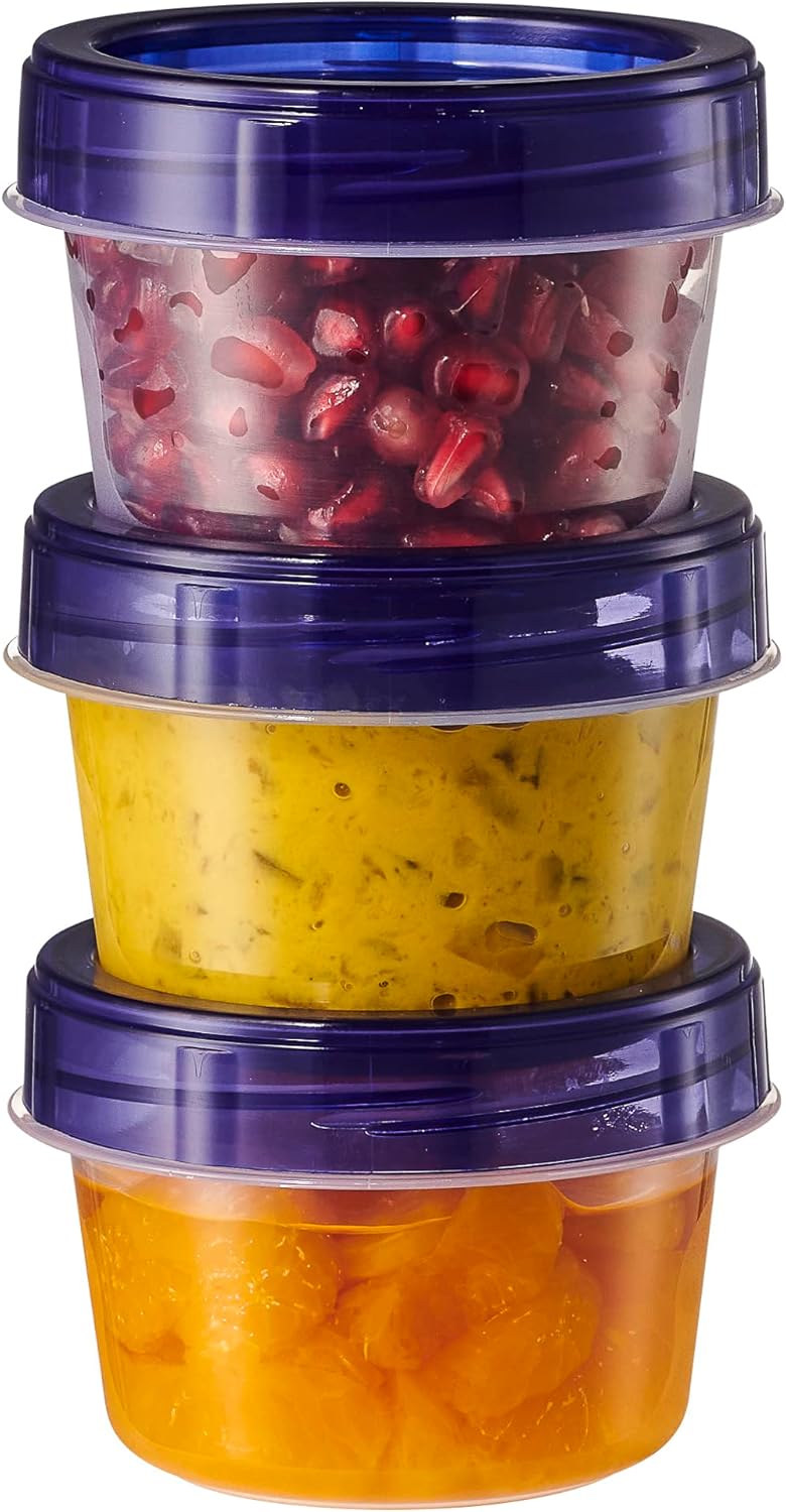 PLASTICPRO 12 Pack Twist Cap Food Storage Containers with Blue Screw on Lid- 4 oz Reusable Meal Prep Containers - Small Freezer Containers Microwave Safe Blue Plastic Food Storage
