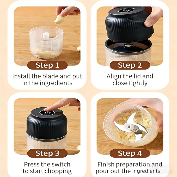 Electric Garlic Chopper, Mini Portable Veggie Cutter, Veggie Chopper with Container and Lid, Rechargeable Cordless Food Chopper for Garlic, Onion, Chili, Fruits Vegetables (White)
