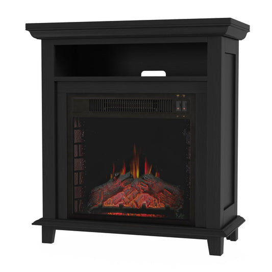 27 Inch Electric Fireplace TV Stand for 32" Screen - Fireplace Mantel TV Console Entertainment Center with Shelf - 1400W Electric Heater with Mantel Heats Rooms up to 400 SQ FT by Northwest (Black)