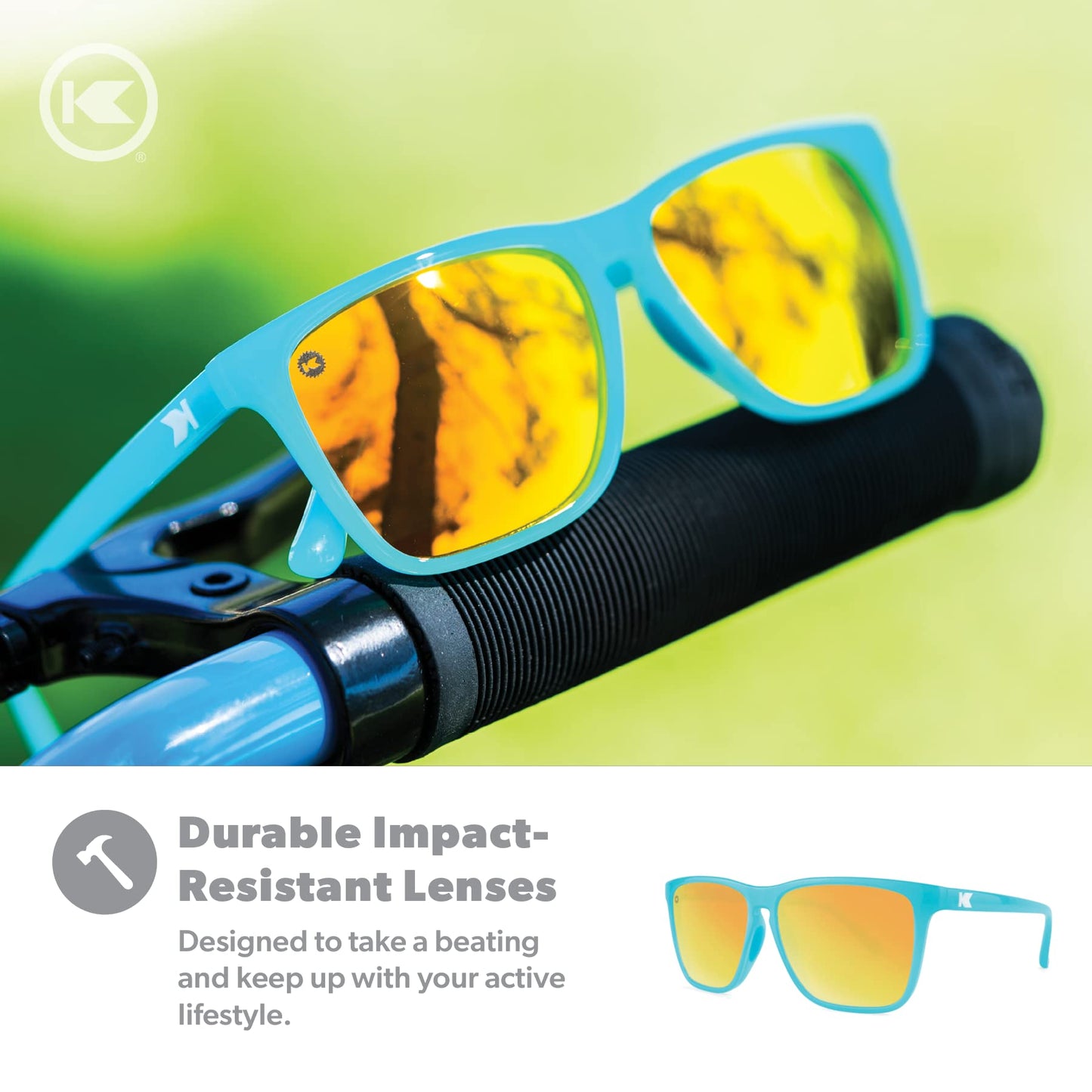 Knockaround Fast Lanes Sport - Polarized Running Sunglasses for Women & Men - Impact Resistant Lenses & Full UV400 Protection, Pool Blue Frame/Yellow Sunset Lenses