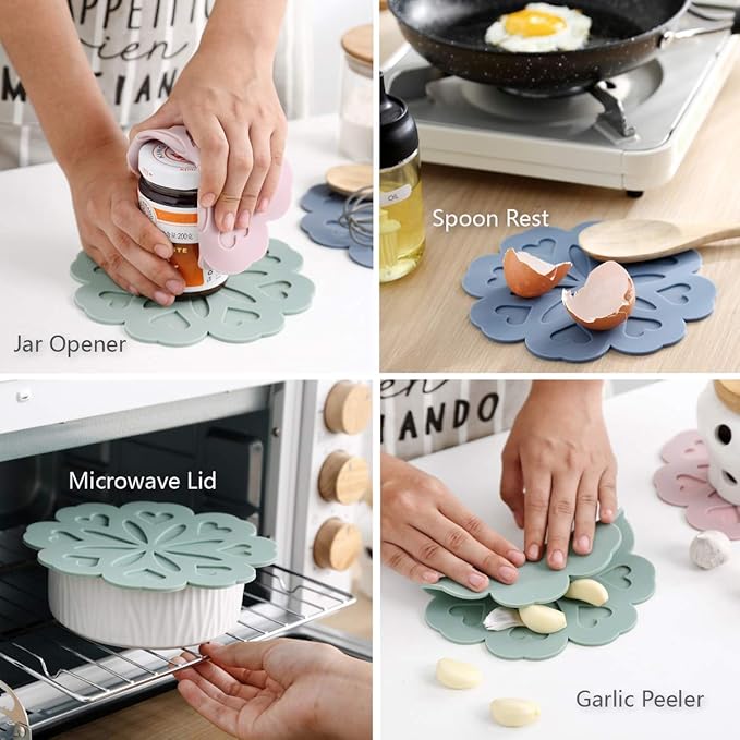Set 4 Silicone Trivet Mat - Hot Pot Holder Hot Pads for Table & Countertop - Trivet for Hot Dishes - Non-Slip & Heat Resistant Modern Kitchen Hot Pads for Pots & Pans, Assort 4 Colors