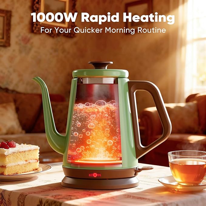 DmofwHi Gooseneck Electric Kettle(1.0L), 100% Stainless Steel BPA Free Classic Pour Over Coffee Kettle | Tea Kettle - Green
