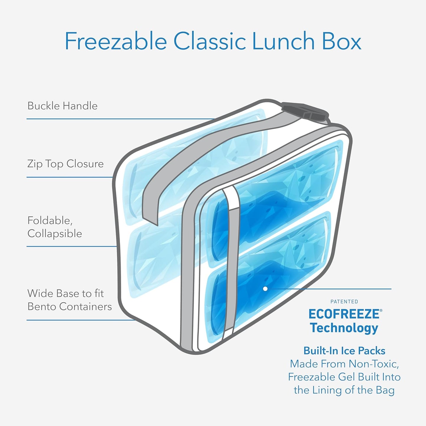 PackIt Freezable Classic Lunch Box, Almond, Built with ECOFREEZE Technology, Collapsible, Reusable, Zip Closure With Zip Front Pocket and Buckle Handle, Designed for Fresh Lunch On the Go
