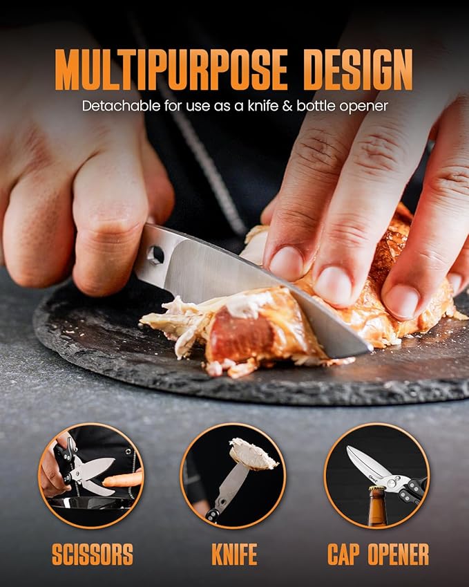 Poultry Shears Heavy Duty Professional, Kitchen Shears for Food, Kitchen Scissors Heavy Duty, Food & Meat Scissors, Dishwasher Safe Chicken Cutters. Spring Loaded, Black