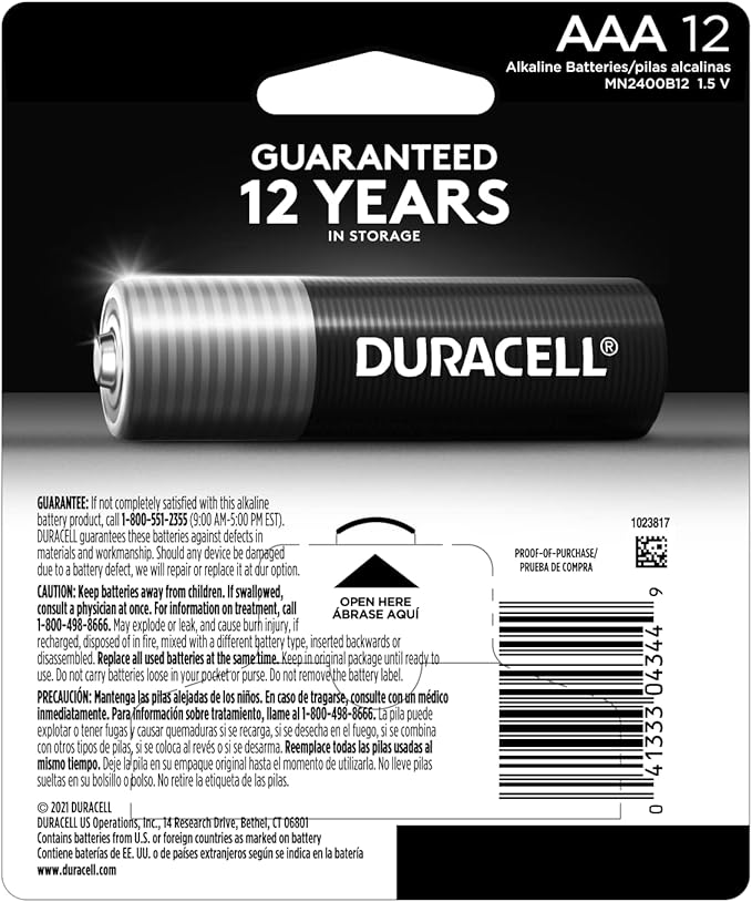 Duracell Coppertop AAA Batteries with Power Boost Ingredients, 12 Count Pack Triple A Battery with Long-lasting Power, Alkaline AAA Battery for Household and Office Devices