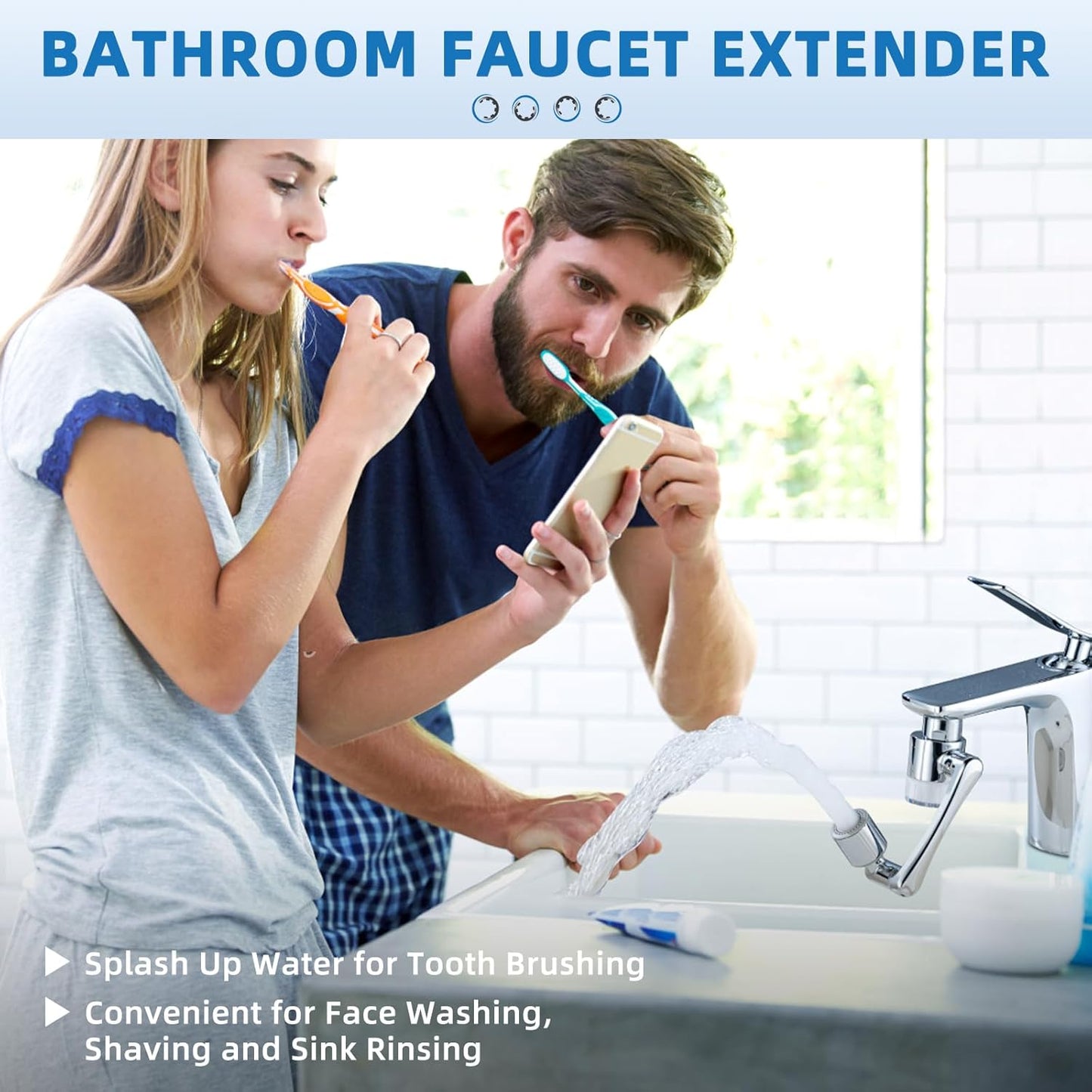 CECEFIN Water-Filter for Sink-Faucet Extender-Aerator - 9pcs Cartridges Reduce Chlorine for Bathroom/Kitchen Skin Face Eye Wash,Brass Faucet Mount Purifier System,1080°Rotating 2-Mode Swivel Aerator
