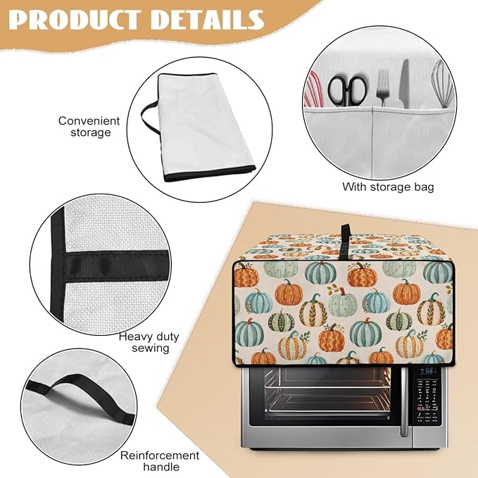 Toaster Oven Dust Cover Dustproof Smart Oven Air Fryer Microwave Cover with Side Pockets, Electric Appliance Protector for Kitchen, L, Pumpkin Pattern