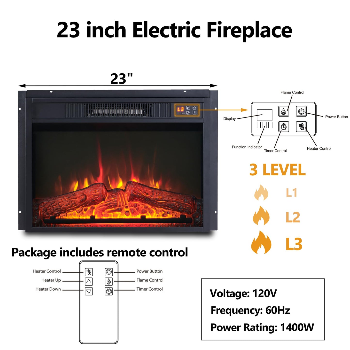 43" Electric Fireplace with Mantel, Electric Fireplace Heater, TV Stand w/Freestanding Electric Fireplaces, Stacked Stone Surround, Remote Control, Adjustable Flame Level for Living Room (Light Brown)