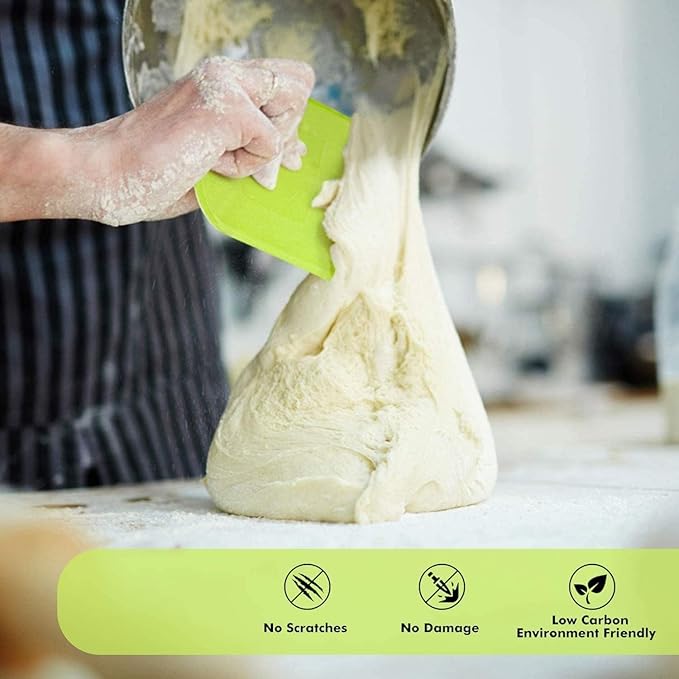 SURDOCA Dough Scraper Bench Scraper - 3P 14.2x8.5" Plastic Flexible Bowl Scraper, Sharp Edge & Angles Cake Scraper. Non-Slip Bakeware Decorating Tools Sculpting & Modeling Tools - Blue+Yellow+Blue