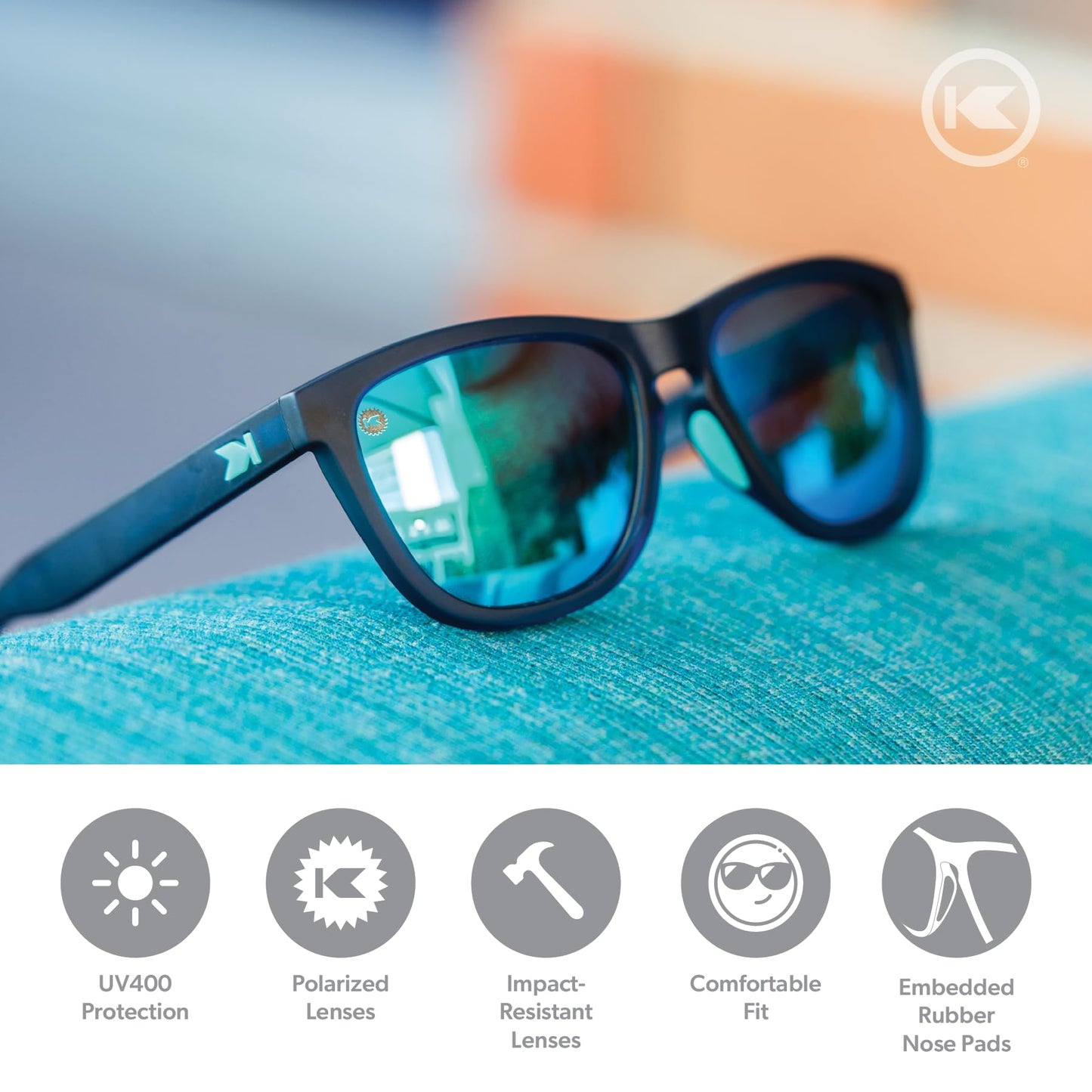 Knockaround Premiums Sport - Polarized Running Sunglasses for Women & Men - Impact Resistant Lenses & Full UV400 Protection, Rubberized Navy/Mint