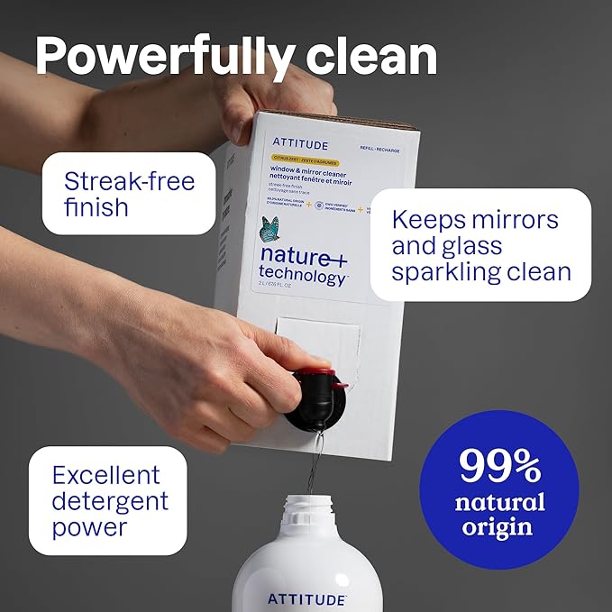 ATTITUDE Window & Mirror Cleaner, EWG Verified, Plant- & Mineral-Based, Vegan & Streak-Free Glass Spray, Citrus Zest Scent, 27.1 Fl Oz (Pack of 6)
