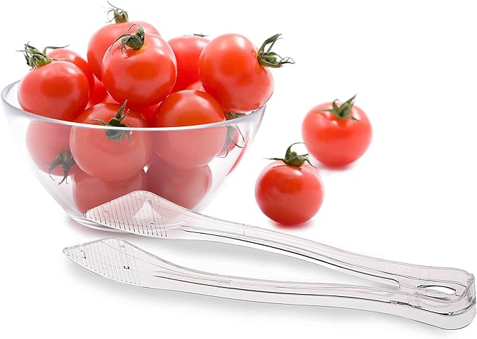 PARTY BARGAINS 8.5 Inches Plastic Serving Tongs, 24 Pack, Premium Quality & Heavy-Duty Clear Plastic Tongs for BBQ, Salads, Grilling, Buffets, & Kitchen