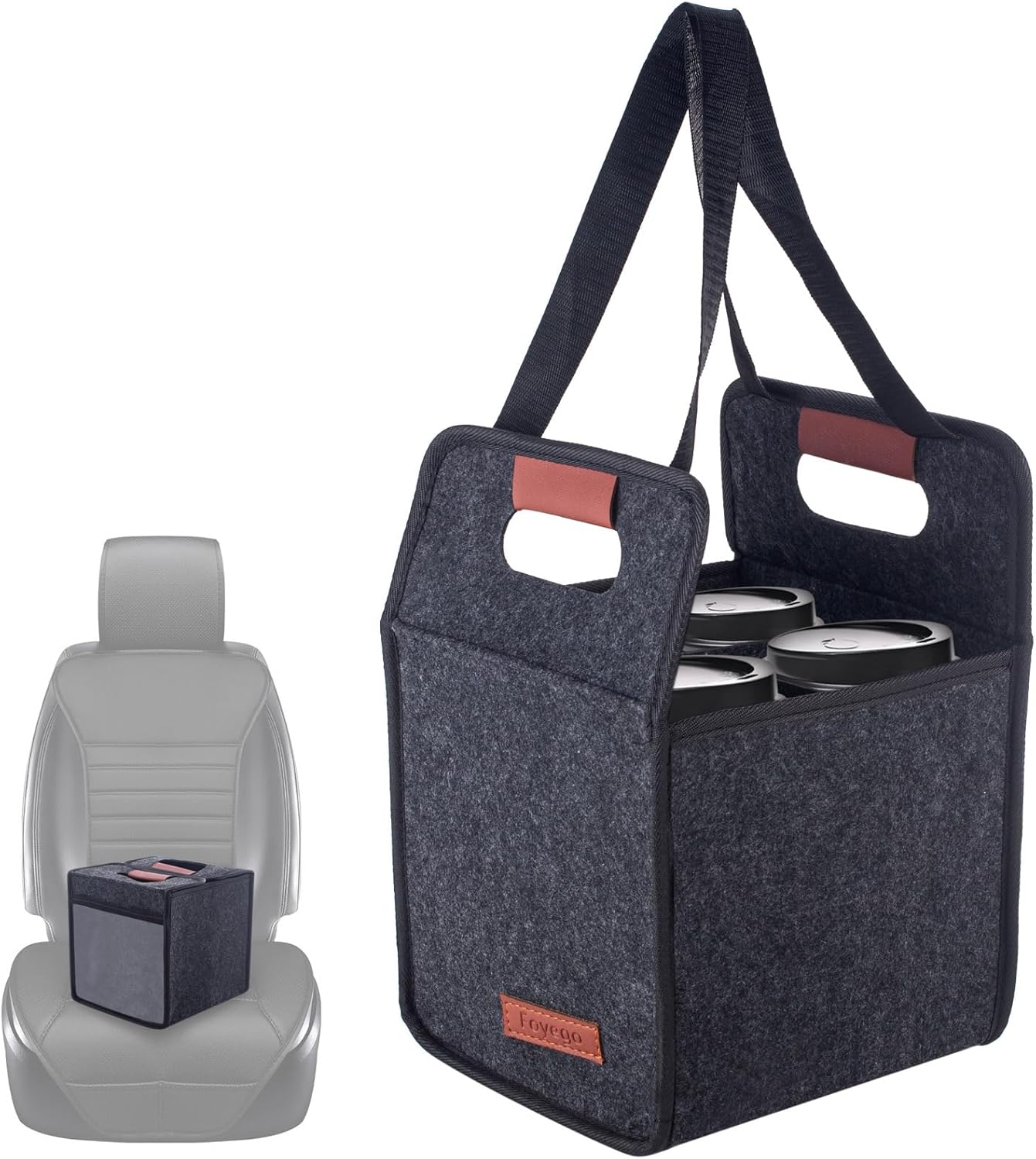 4 Cup Drink Carrier with Handle, Reusable Insulated Drink Caddy Drink Holder for Car, Folding Portable Coffee Cup Holder Bag for Travel and Delivery