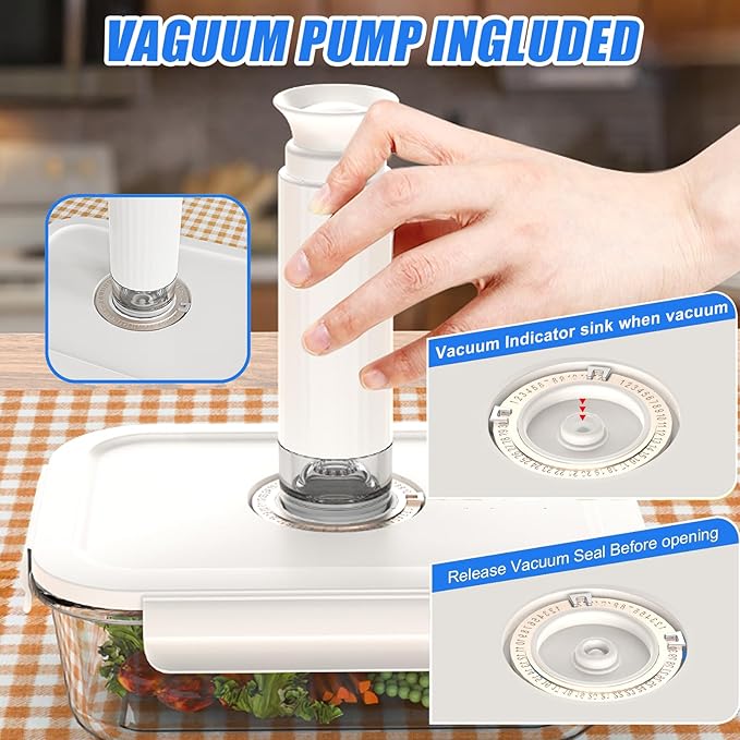 3 Containers, 10 Reusable Food Saver Sealer Bags,4 Sealing Clips,& 1 Electric pump, With electric pump, operation is more convenient