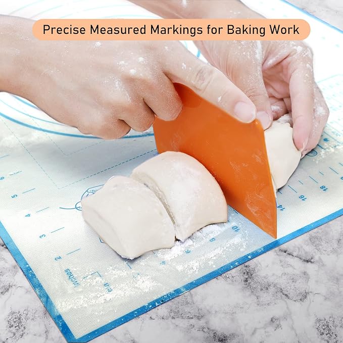 Silicone Baking Mat with Measurements, Pastry Mat for Rolling Dough, Fondant Mat Sheet for Pizza and Cookies, Pie Crust, Oven Liner, Counter Mat, 24''(W)32''(L) Blue