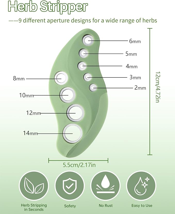 Herb Stripper Tool 9 Holes with Herb Cutter, Herb Stripper Cutter Tool, Stainless Steel Kitchen Herbs Leaf Stripping Herb Leaf Peeler for Collard Greens Thyme Basil Rosemary Stripper, Dishwasher Safe