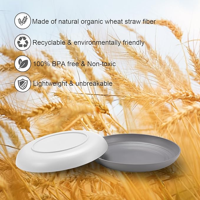 12 Pcs Unbreakable Deep Dinner Plates Set, 10 inch Reusable Plastic Wheat Straw Plates, Microwave and Dishwasher Safe Plate for Kitchen, Lightweight Plate for Dessert, BPA Free, 4 Colors