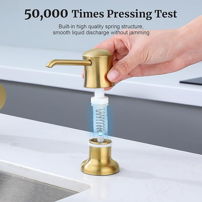 Brushed Gold Sink Soap Dispenser for Kitchen Sink (Gold Brushed),Dish & Hand Liquid Soap Dispenser，Built-in & Refill from Top Type