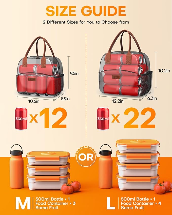 HOTOR Lunch Bag for Women & Men - Wear-Resistant Insulated Lunch Box with Large Capacity, Multi-Functional Cooler Bag for Office, Picnic, Grey, 10L, 10.60" x 5.90" x 9.50"