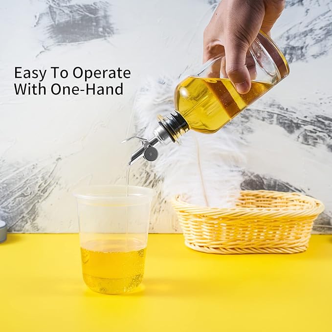 2 Pcs Olive Oil Dispenser Bottle Spout, Speed Liquor Pour Spout with Flip Top, Stainless Steel Auto Pour Spouts for Liquor Bottles, Oil Bottles, Vinegar, Syrup and Other Liquid Bottles