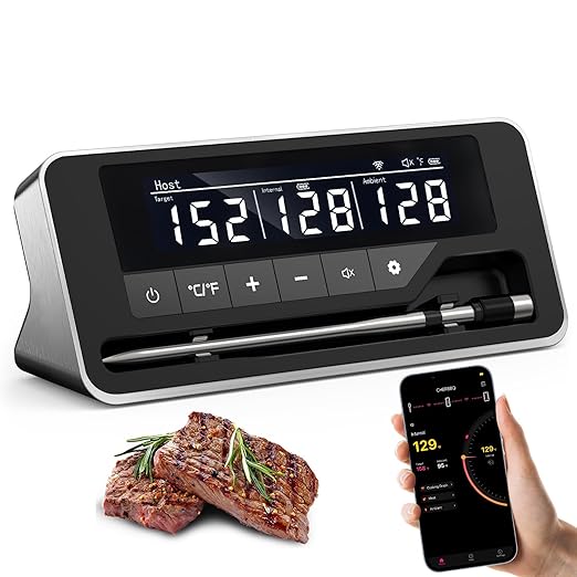 Meat Thermometer Wireless, 800FT Bluetooth Digital Thermometer with Smart APP, Temp Precise Improved by 100%, Instant Read Food Thermometer with Alerts for Oven Smoker BBQ Grill