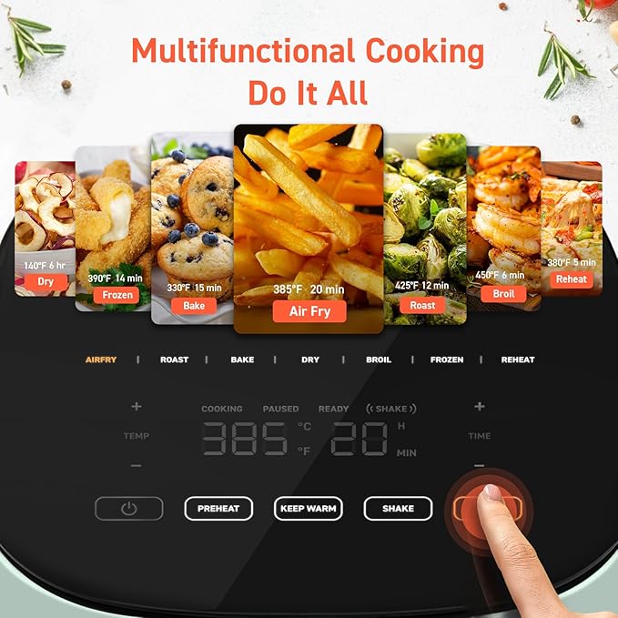 COSORI Air Fryer Pro LE 5-Qt Airfryer, With 20PCS paper liners, 10 Functions that Dry, Bake, Roast &Preheat, Shake Reminder, Up to 450℉, 85% Oil less, Compact, 130+ Recipes, Dishwasher Safe, Green