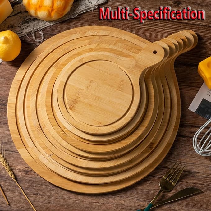 6 Pack Pizza Board Set – Premium Wooden Pizza Plates for Serving & Cutting, Round Bamboo Pizza Plate with Handle, Durable & Lightweight for Home & Restaurant (Up to 13 Inches),10inch