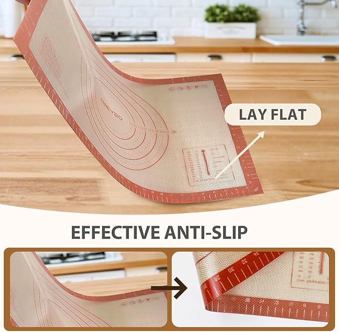 Pastry Mat, 0.7mm Extra Thick 28 x 20 Inches Large Non Stick Silicone Baking Pad, Pie Crust Rolling Supplies for Making Christmas Cookies Bread, Easy to Clean