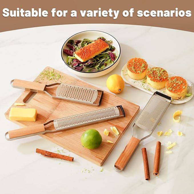 SHIKORI Professional Cheese Graters for Kitchen Stainless Steel Handheld, Metal Lemon Zester Grater With Wood Handle For Cheese, Chocolate, Spices, Kitchen Gadgets And Tools-Longboard