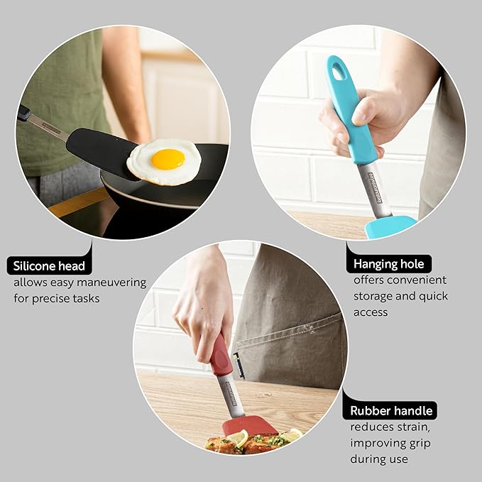 Restaurantware Comfy Grip Silicone Turner 1 Durable Cooking Turner - Stainless Steel Body Rubber Handle With Hole Gray Silicone Flipper Spatula Tolerates Up To 446F Dishwashable