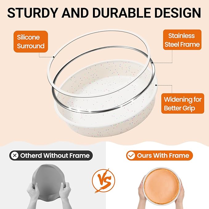 SJ 6 Inch Silicone Round Cake Pan with Metal Reinforced Frame 1Pack, Nonstick Silicone Cake Mold for Baking Suitable for Making Layers, Cheese & Chocolate Cakes